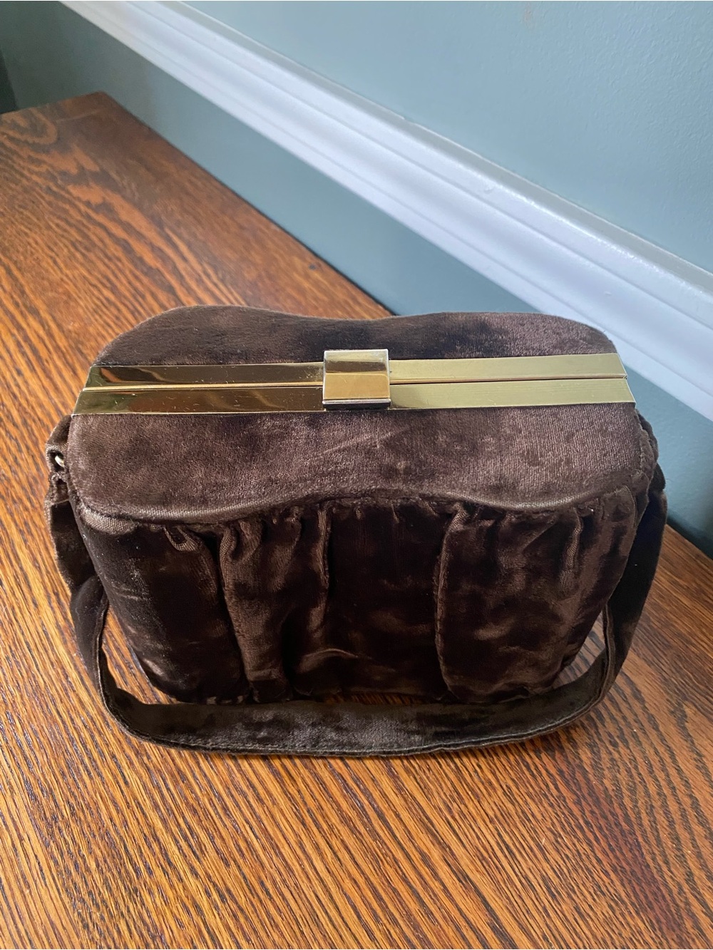 Vintage Mod 1960s Brown Velvet Opera Bag / Box Clutch / Handbag Purse